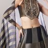 Black Colourblocked Lehenga With Sequins And Bead Work Choli