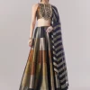 Black Colourblocked Lehenga With Sequins And Bead Work Choli