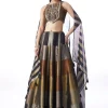 Black Colourblocked Lehenga With Sequins And Bead Work Choli