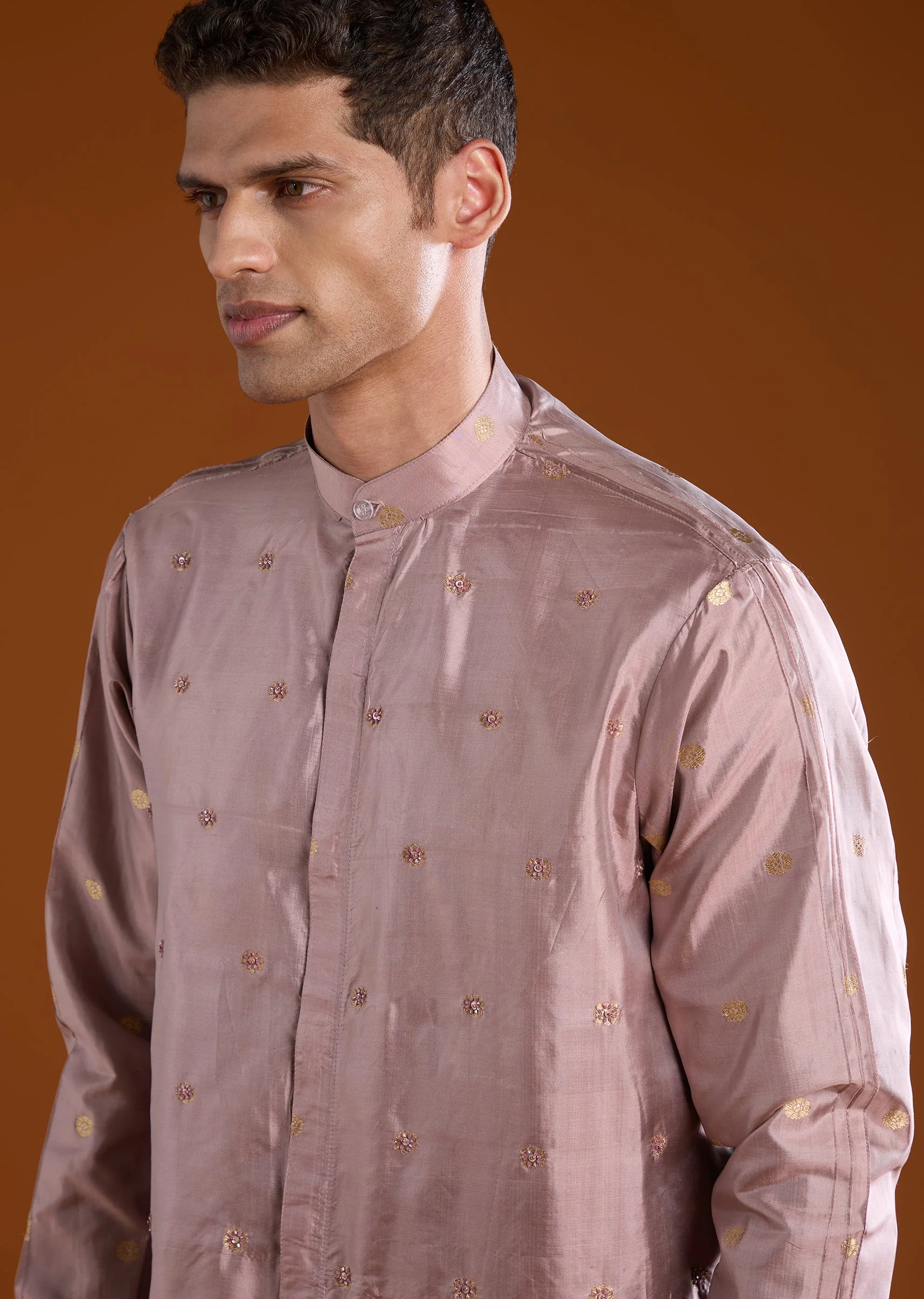 Pink Banarasi Silk Cutdana Work Kurta Pant Set