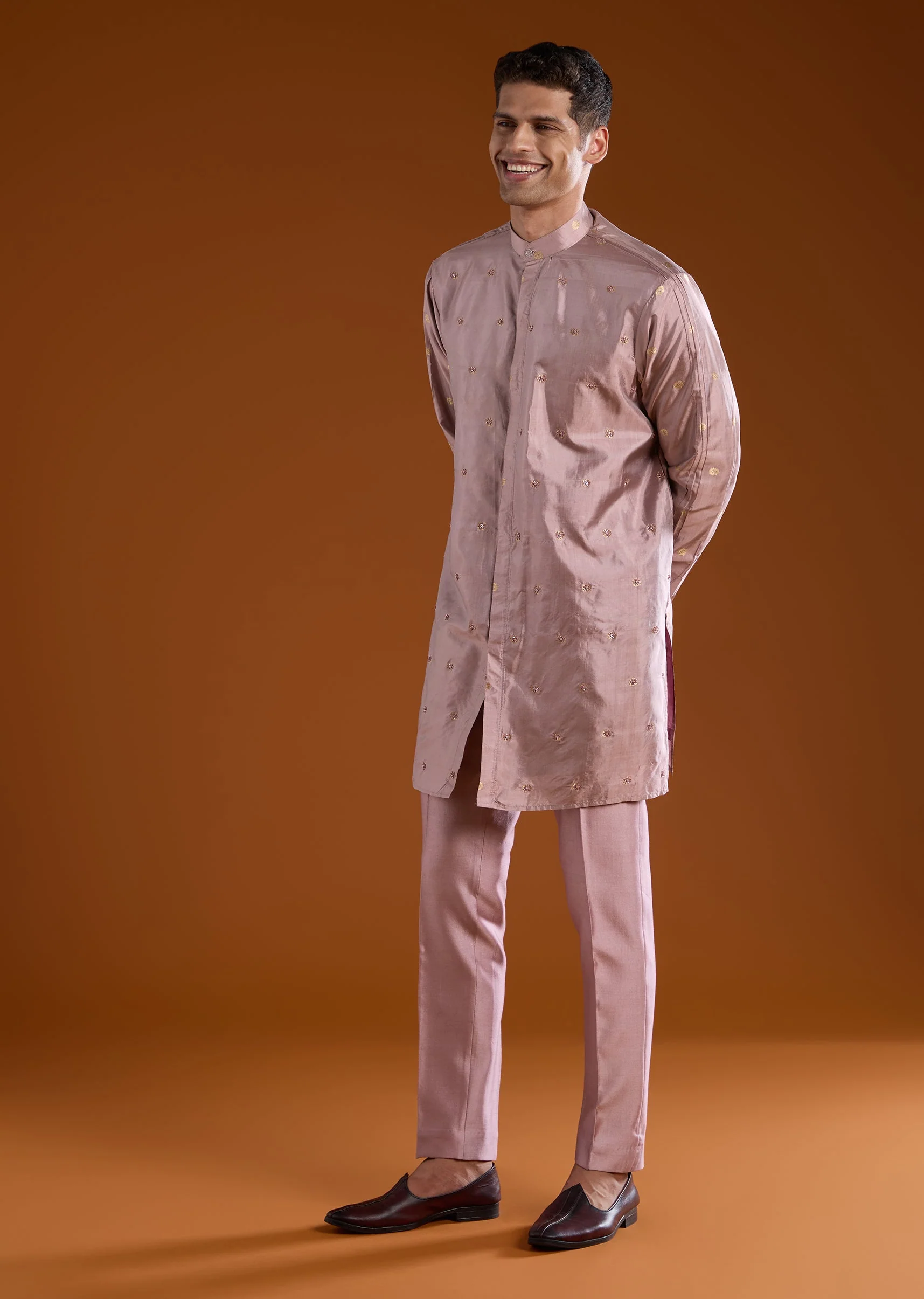 Pink Banarasi Silk Cutdana Work Kurta Pant Set