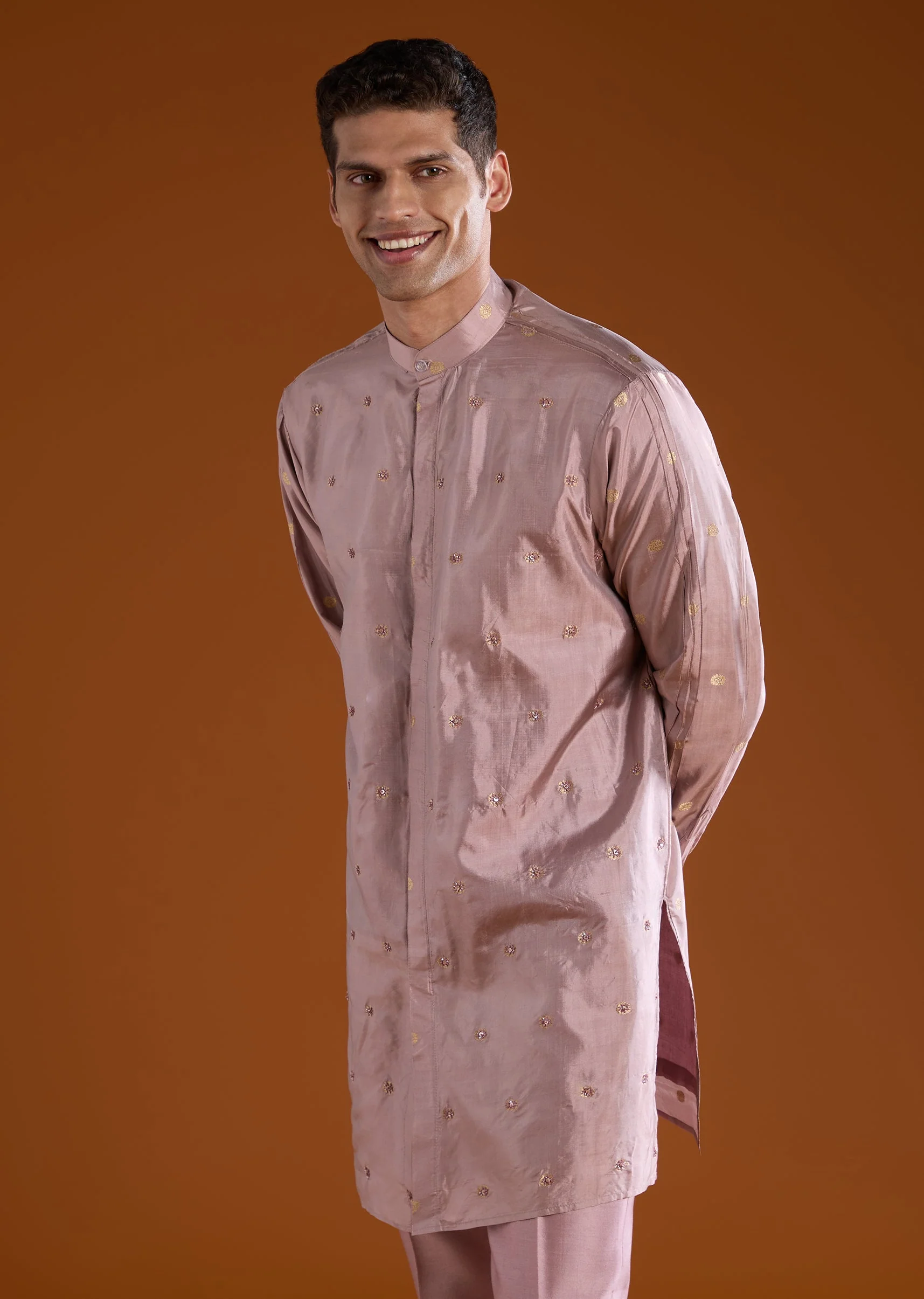 Pink Banarasi Silk Cutdana Work Kurta Pant Set