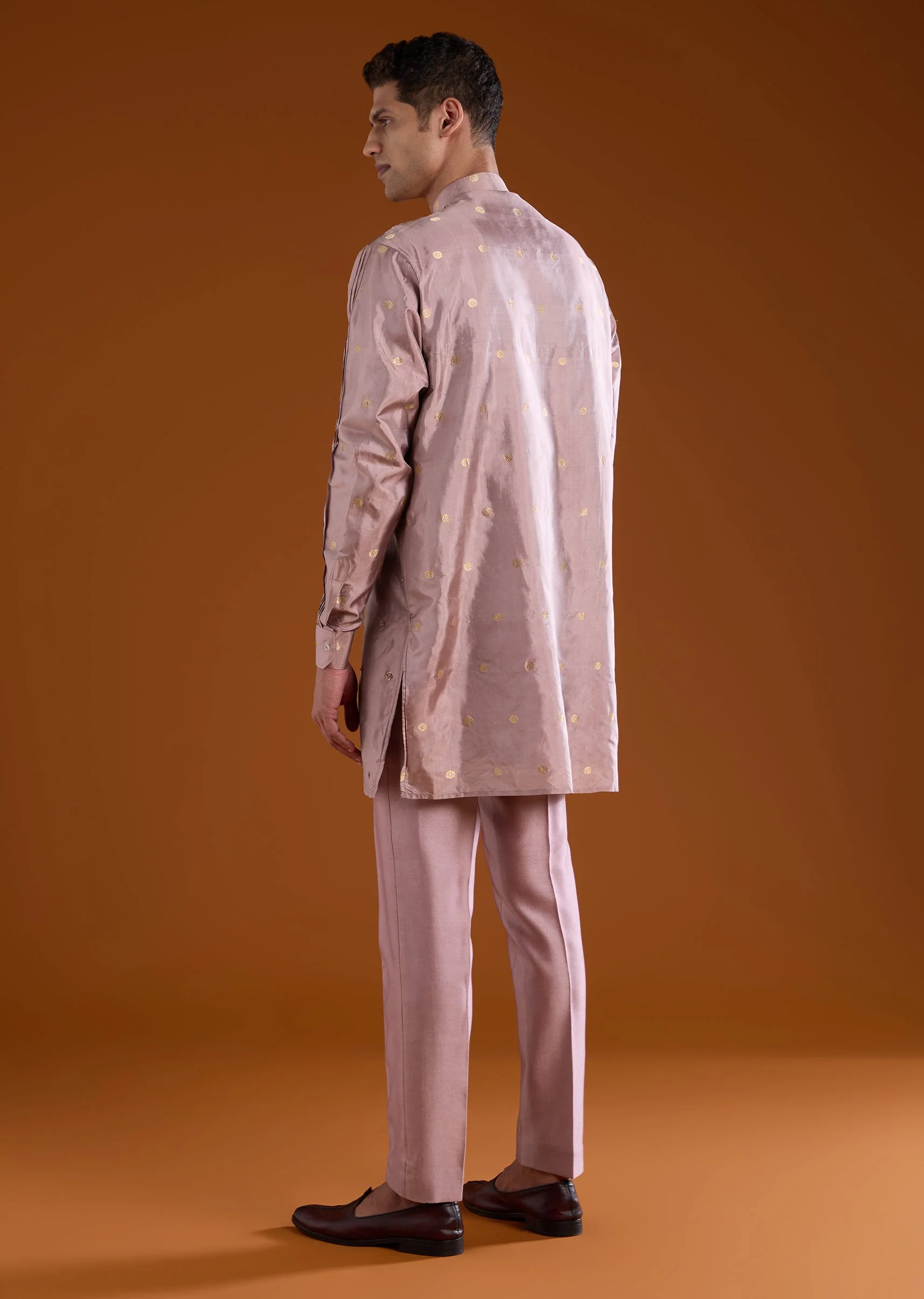 Pink Banarasi Silk Cutdana Work Kurta Pant Set