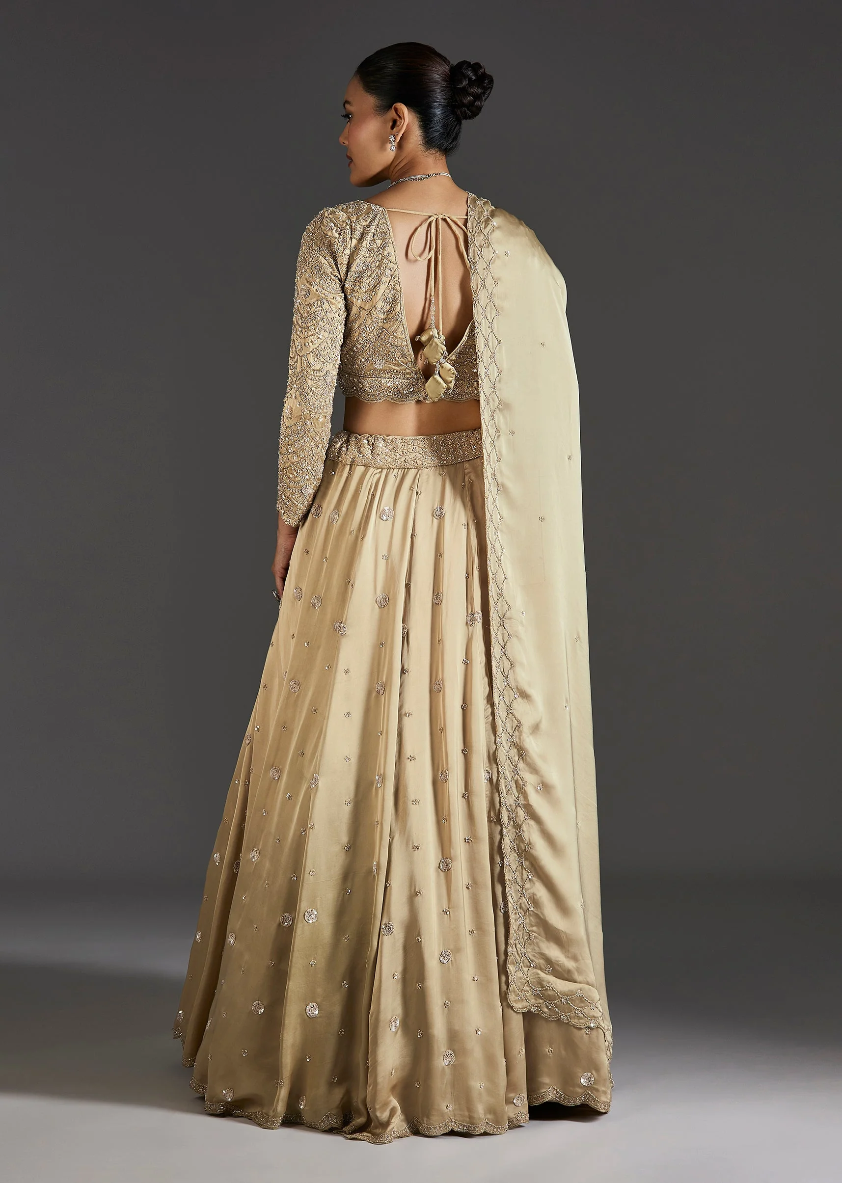 Beige Cut Dana And Sequins Embroidered Lehenga