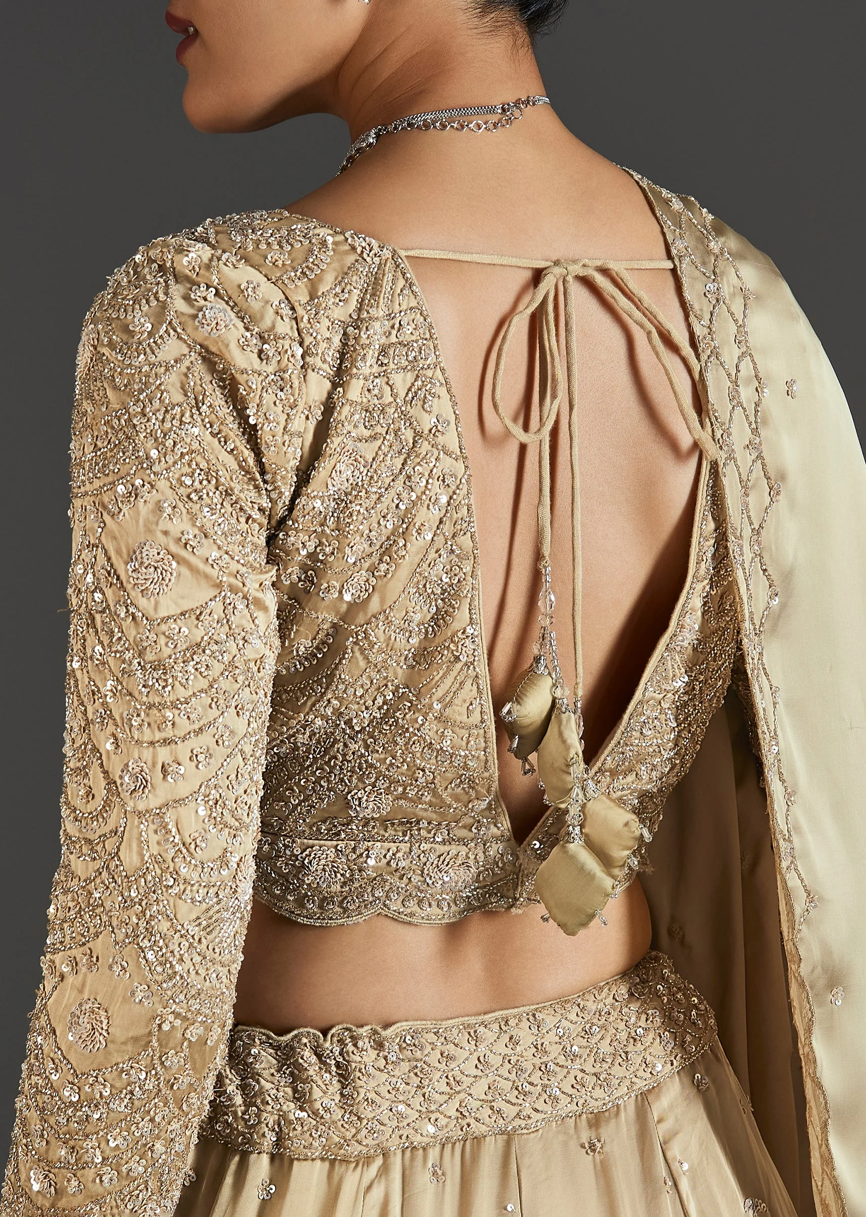 Beige Cut Dana And Sequins Embroidered Lehenga