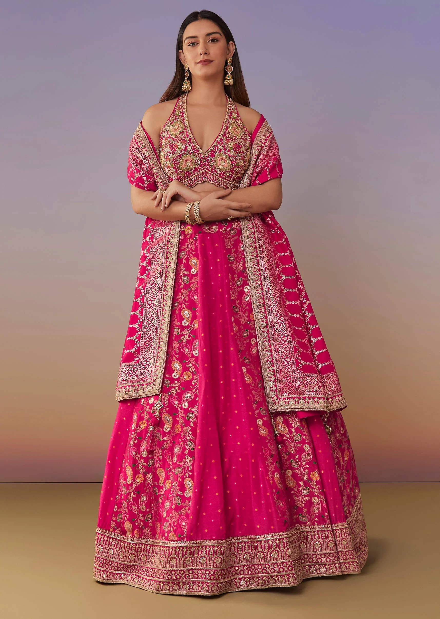 21915-pink-banarasi-silk-and-bridesmaid-lehengas-1.webp Pink Banarasi Silk And Bridesmaid Lehengas