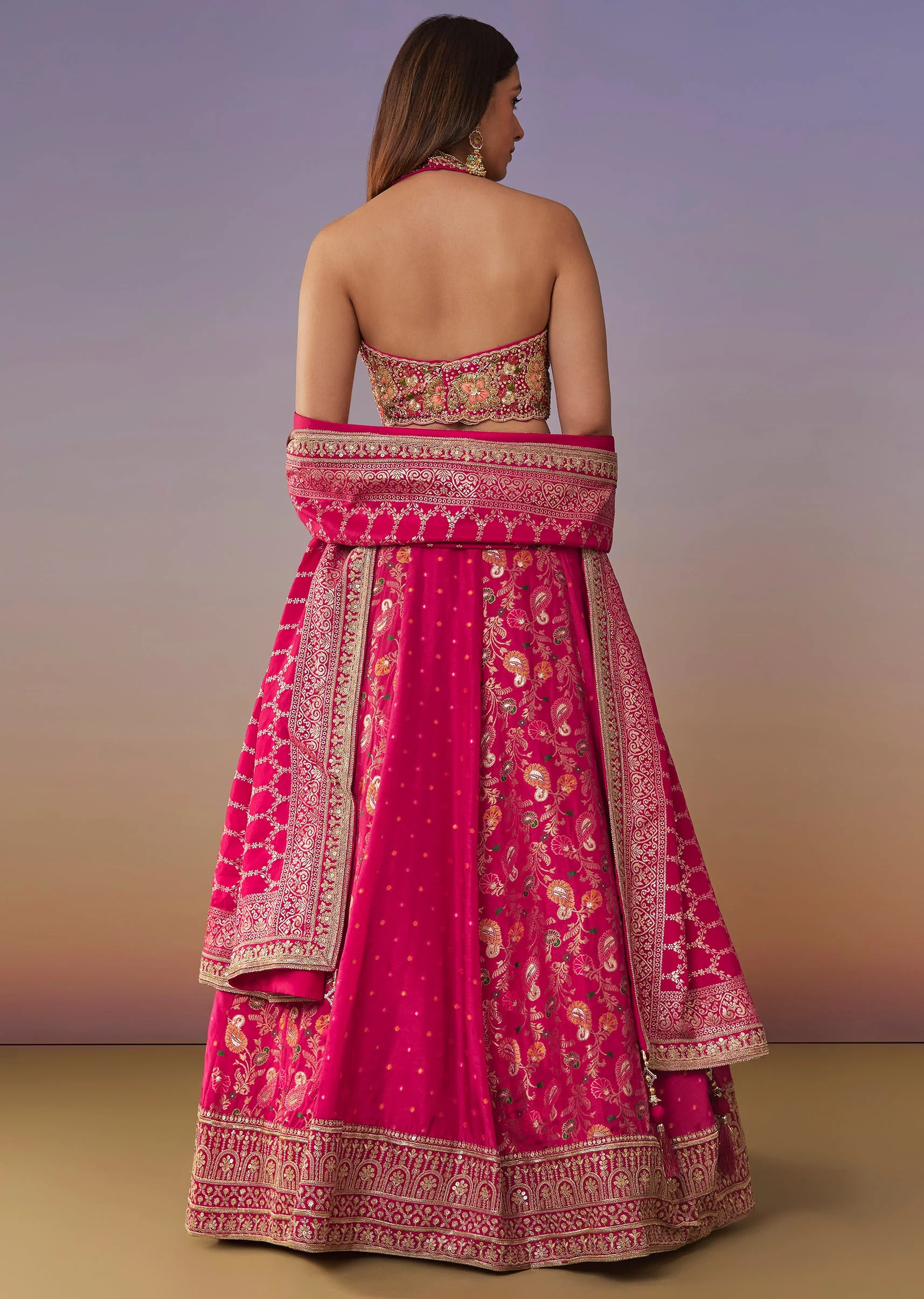 Pink Banarasi Silk And Bridesmaid Lehengas
