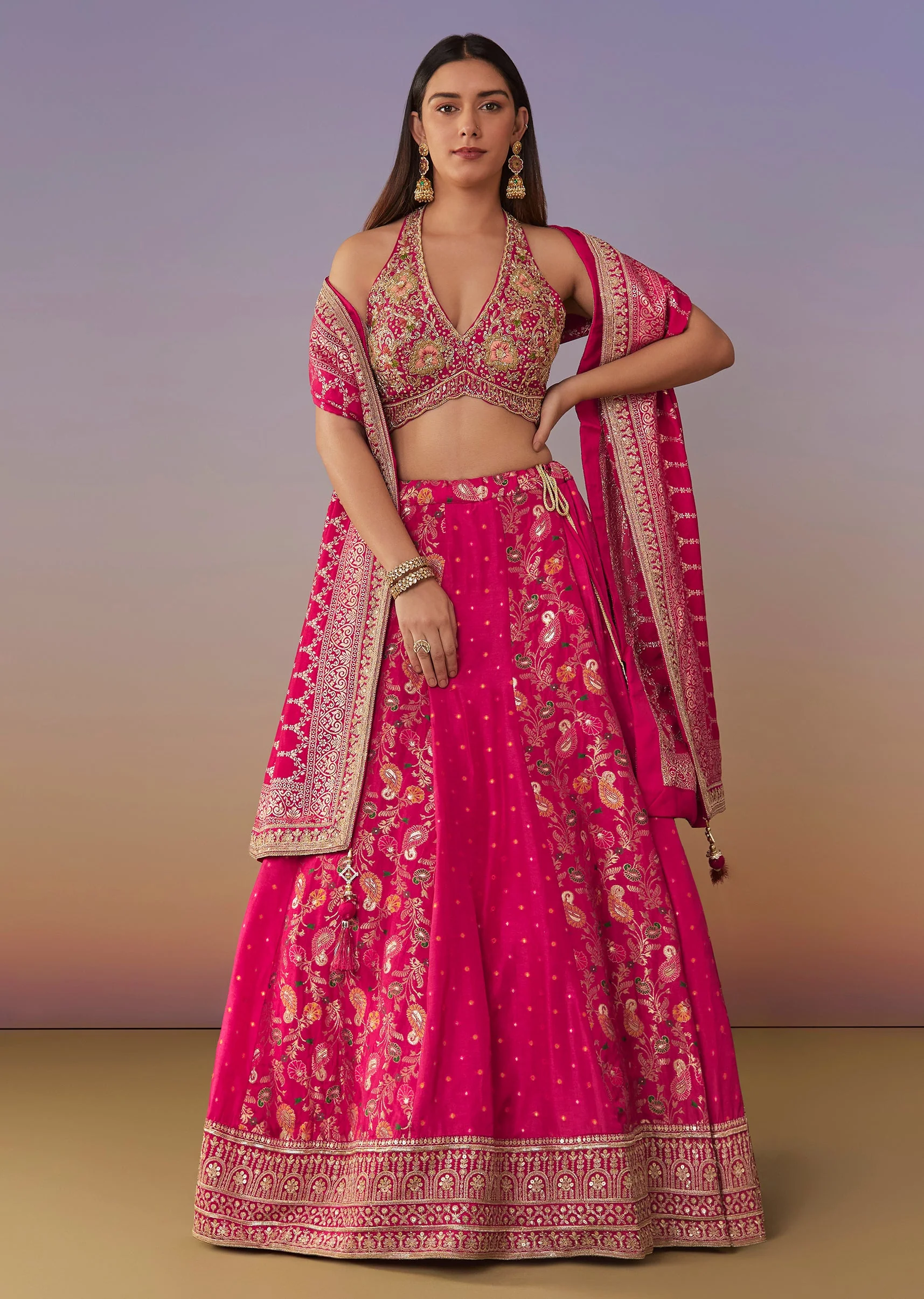 Pink Banarasi Silk And Bridesmaid Lehengas