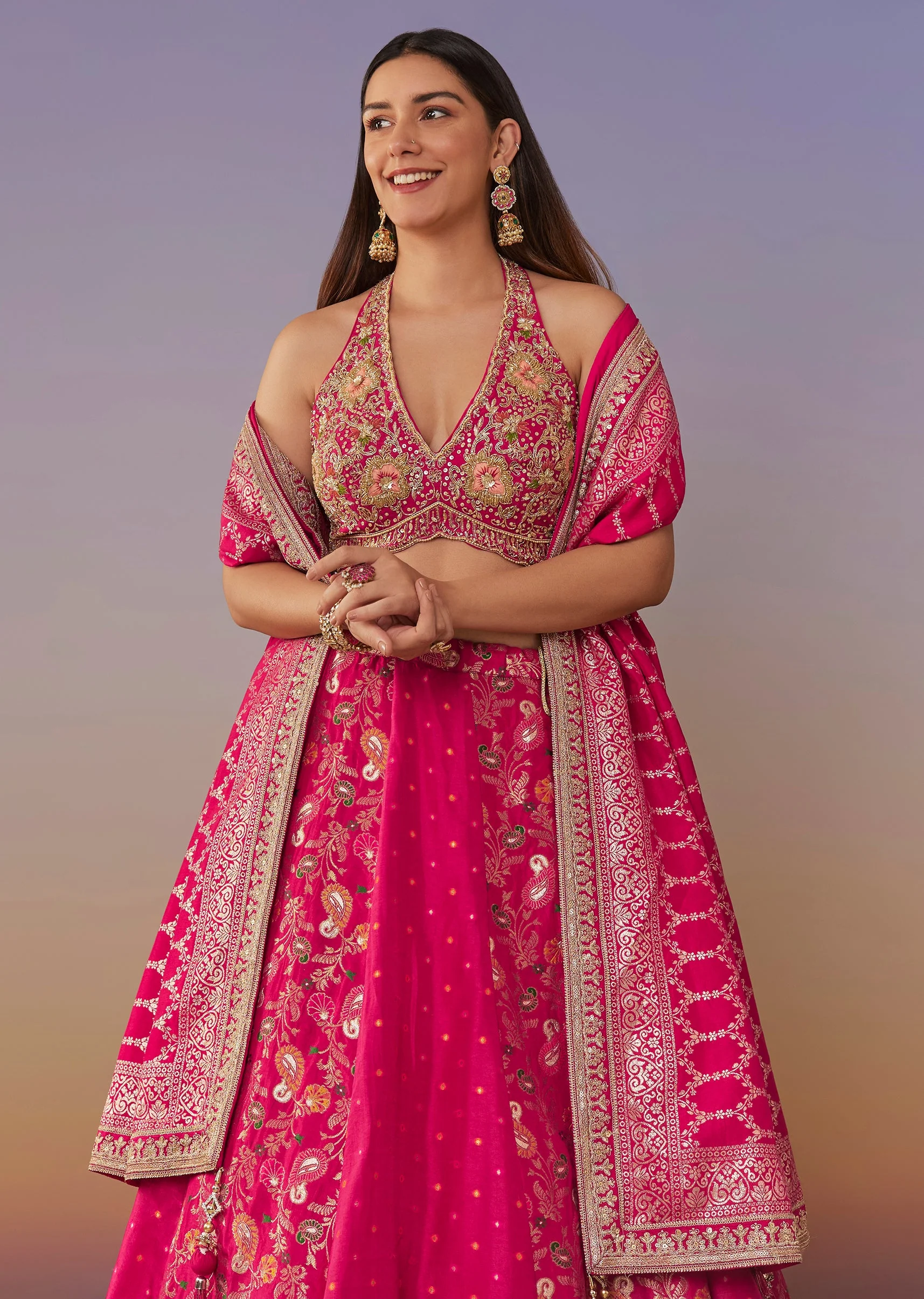 Pink Banarasi Silk And Bridesmaid Lehengas