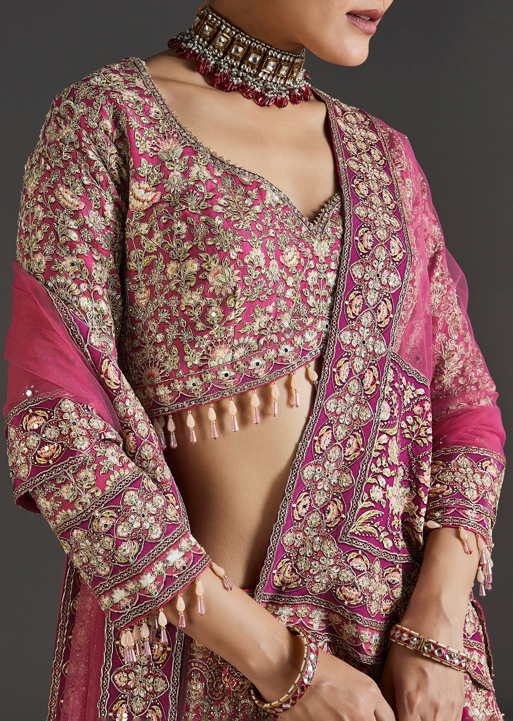 Pink Lehenga With Sweetheart Charm And Stone Work