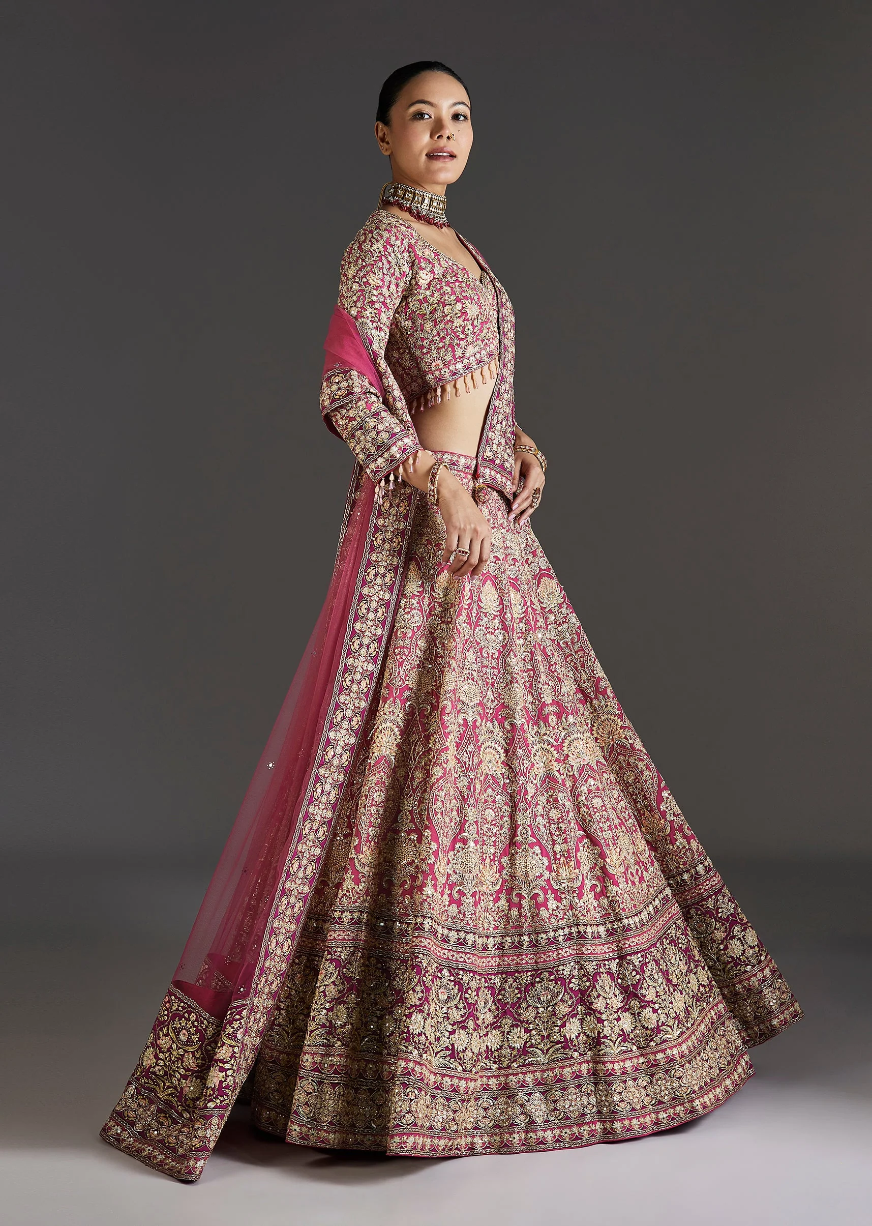 Pink Lehenga With Sweetheart Charm And Stone Work