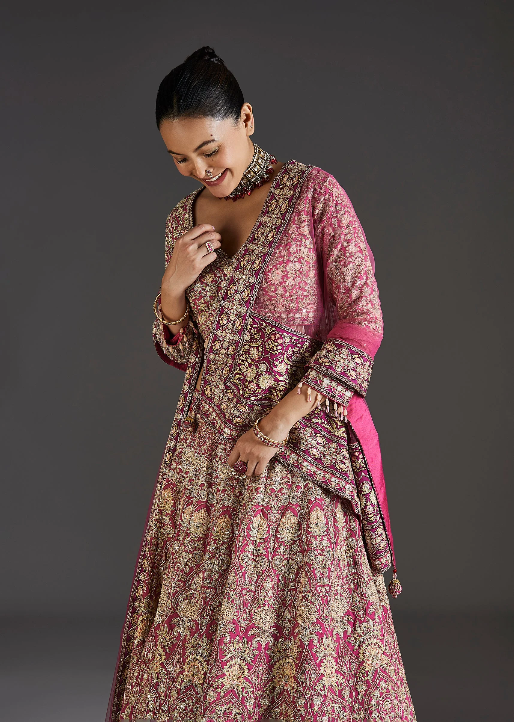 Pink Lehenga With Sweetheart Charm And Stone Work