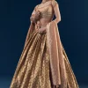 Coral Hand Embroidered Banarasi Silk Bridesmaid Lehenga Set with Pleats