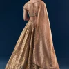 Coral Hand Embroidered Banarasi Silk Bridesmaid Lehenga Set with Pleats