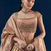 Coral Hand Embroidered Banarasi Silk Bridesmaid Lehenga Set with Pleats