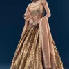 Coral Hand Embroidered Banarasi Silk Bridesmaid Lehenga Set with Pleats