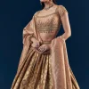 Coral Hand Embroidered Banarasi Silk Bridesmaid Lehenga Set with Pleats