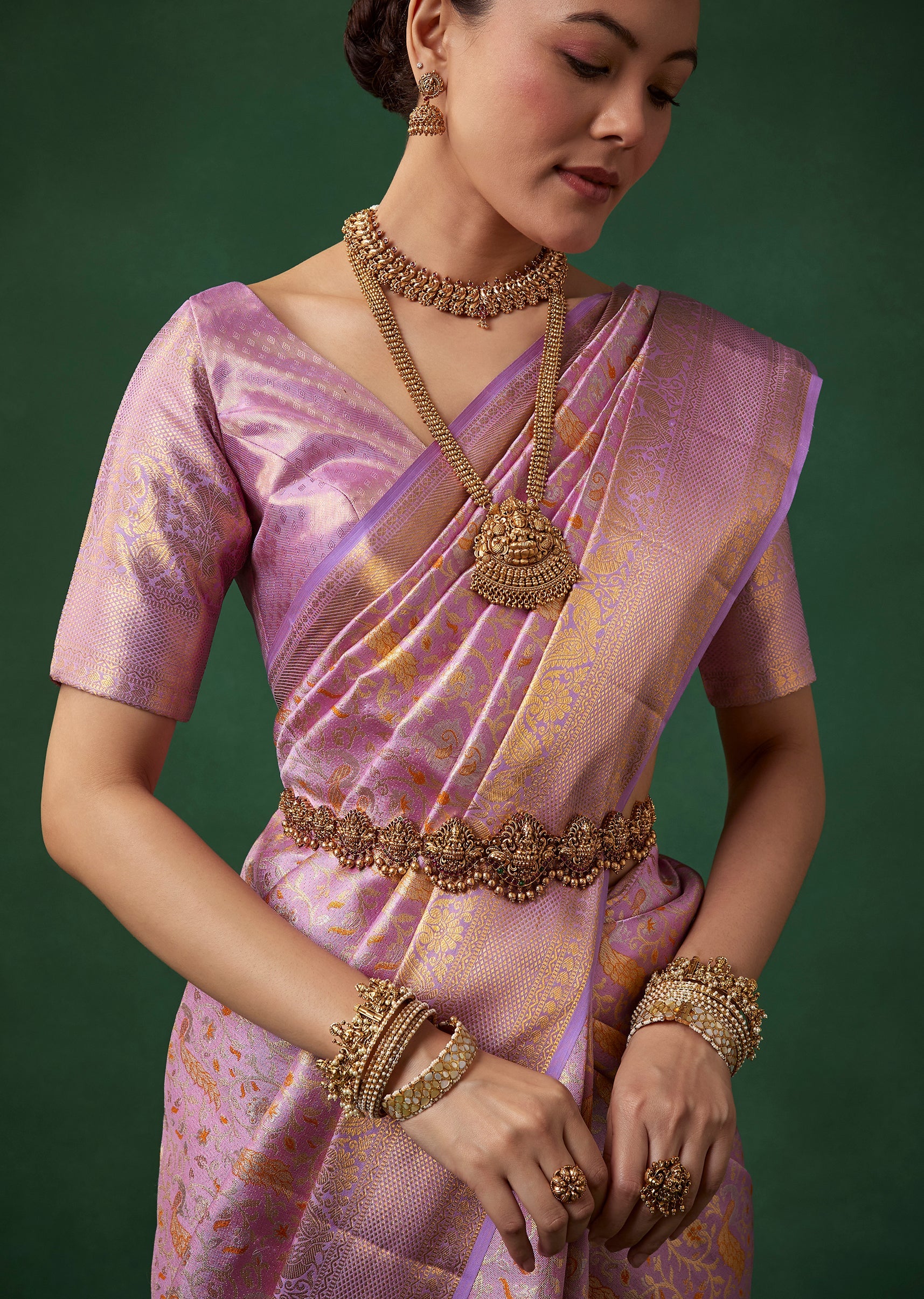 Lavender Banarasi Brocade Saree with Unstitched Blouse