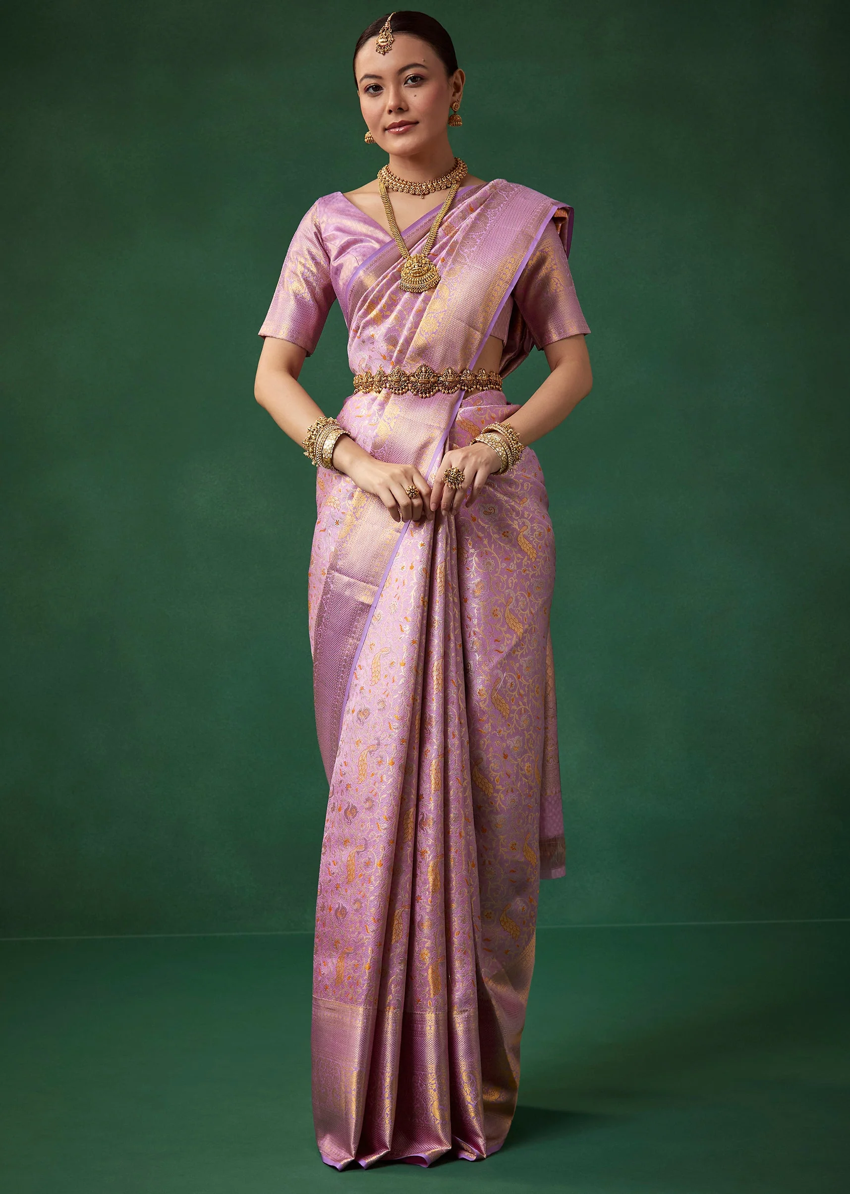 Lavender Banarasi Brocade Saree with Unstitched Blouse