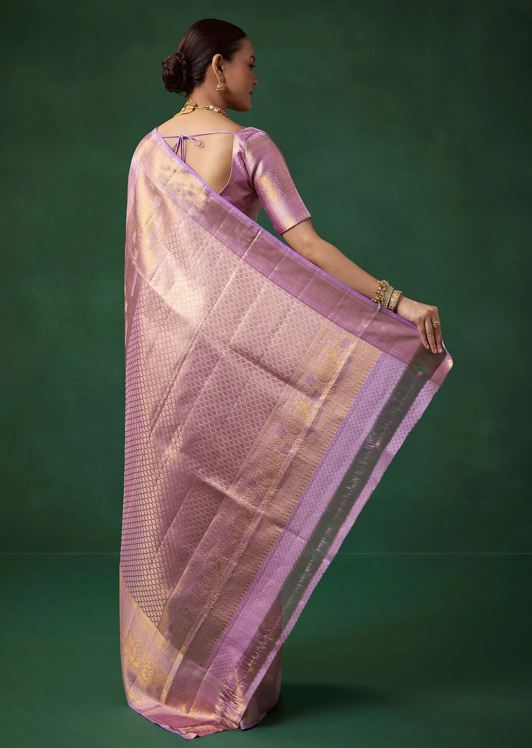 Lavender Banarasi Brocade Saree with Unstitched Blouse