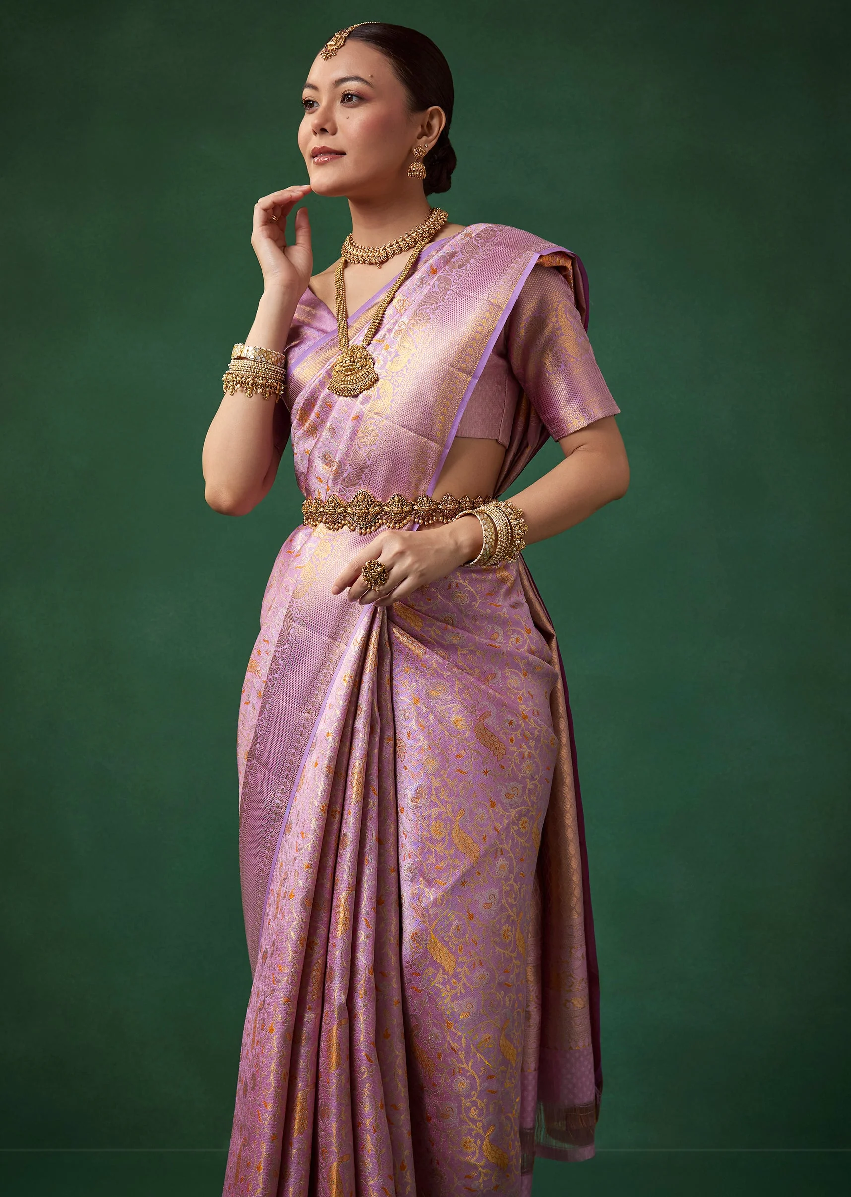 Lavender Banarasi Brocade Saree with Unstitched Blouse