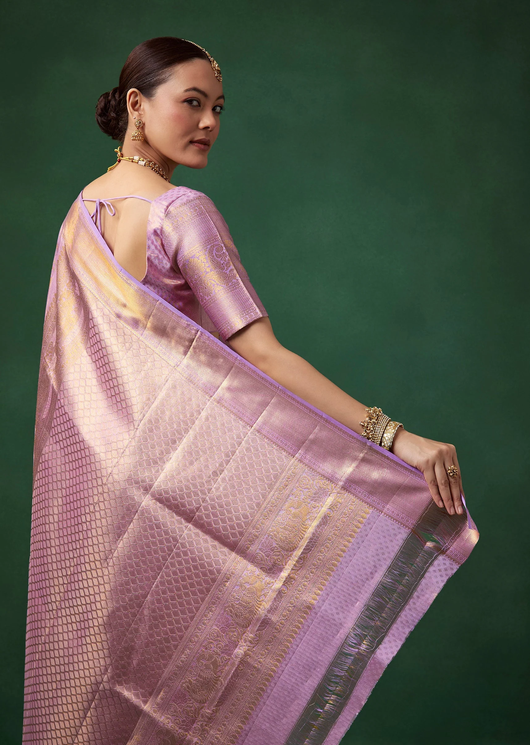 Lavender Banarasi Brocade Saree with Unstitched Blouse