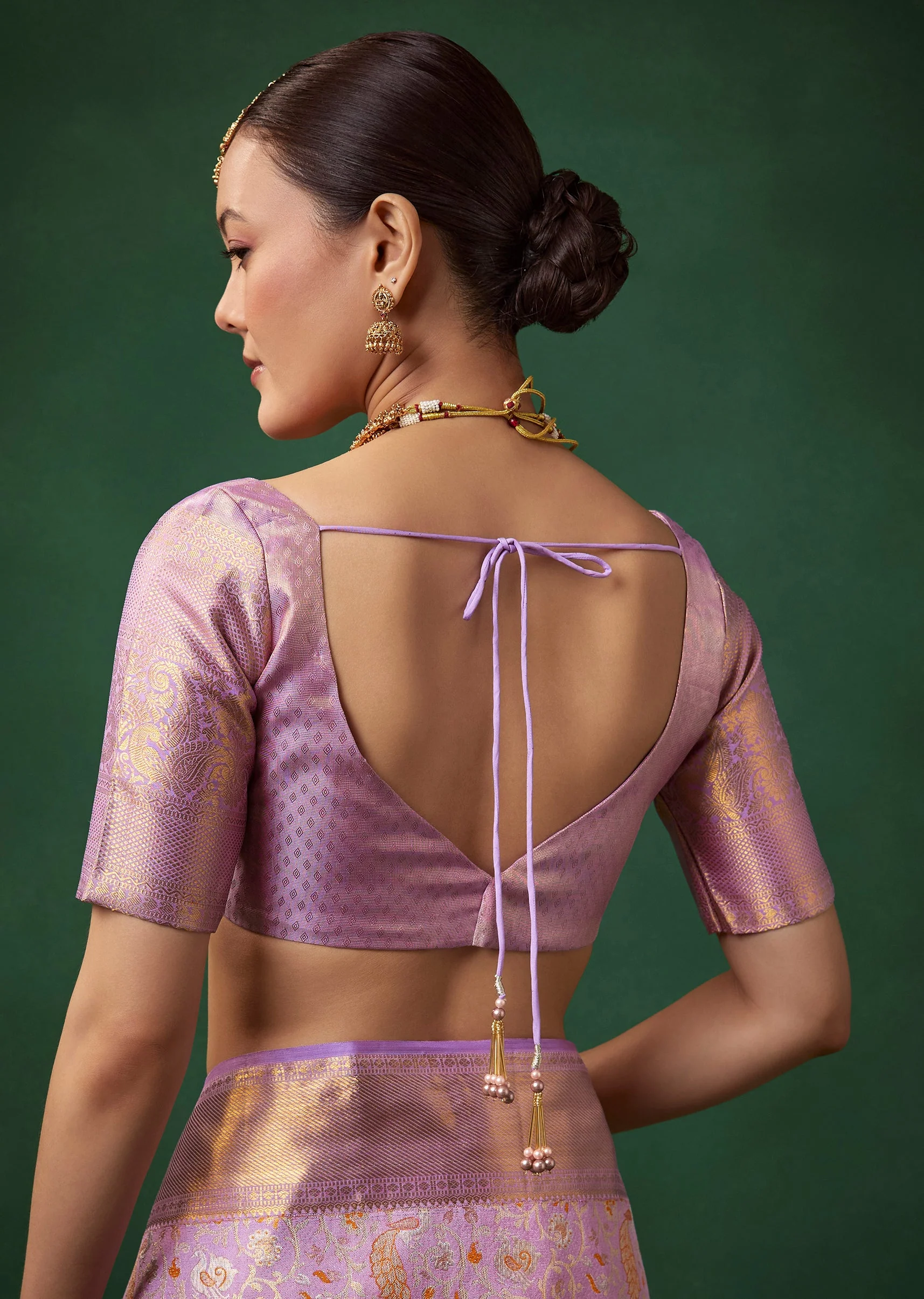 Lavender Banarasi Brocade Saree with Unstitched Blouse