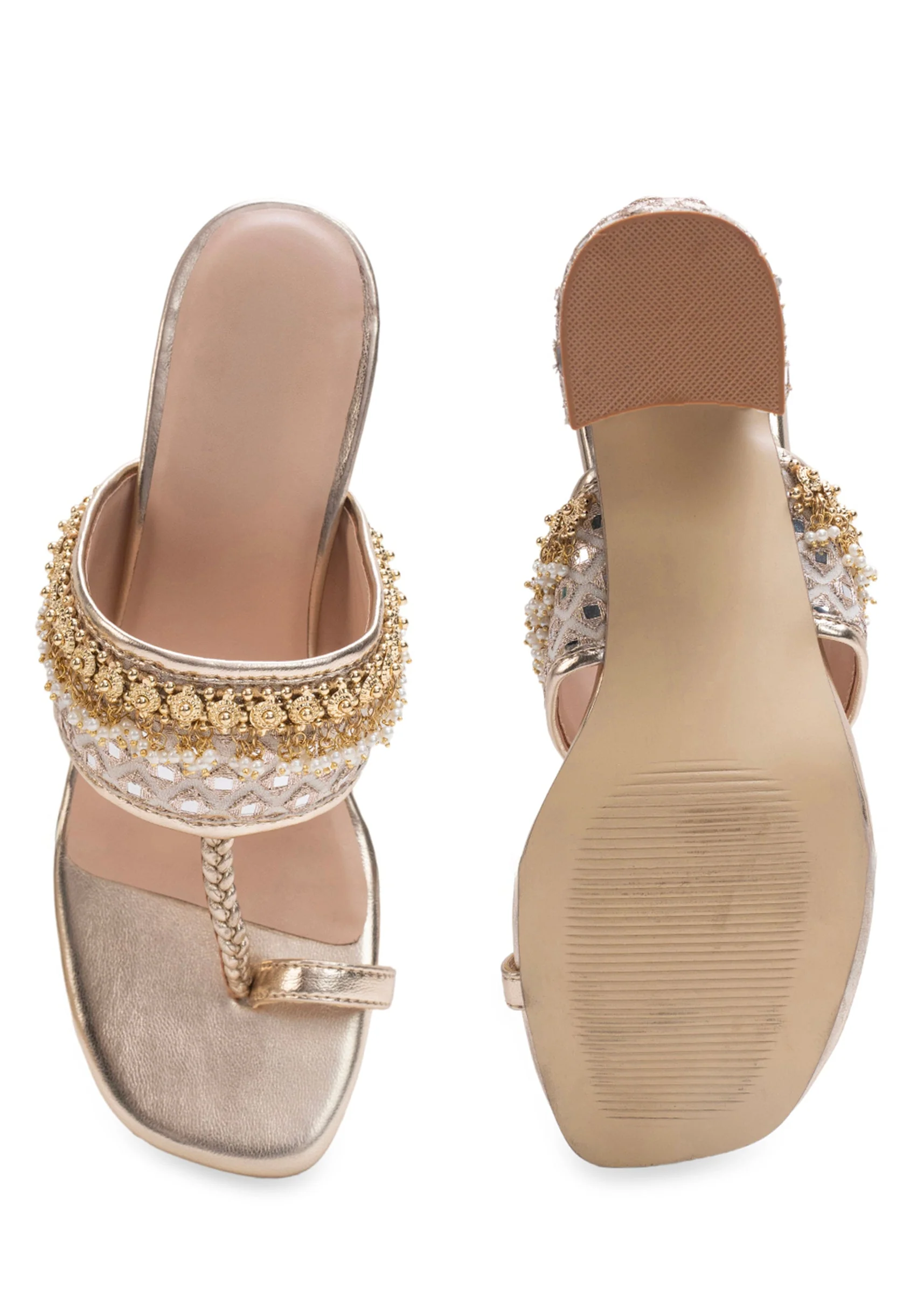 Off-White T-Strap Kolhapuri Heels