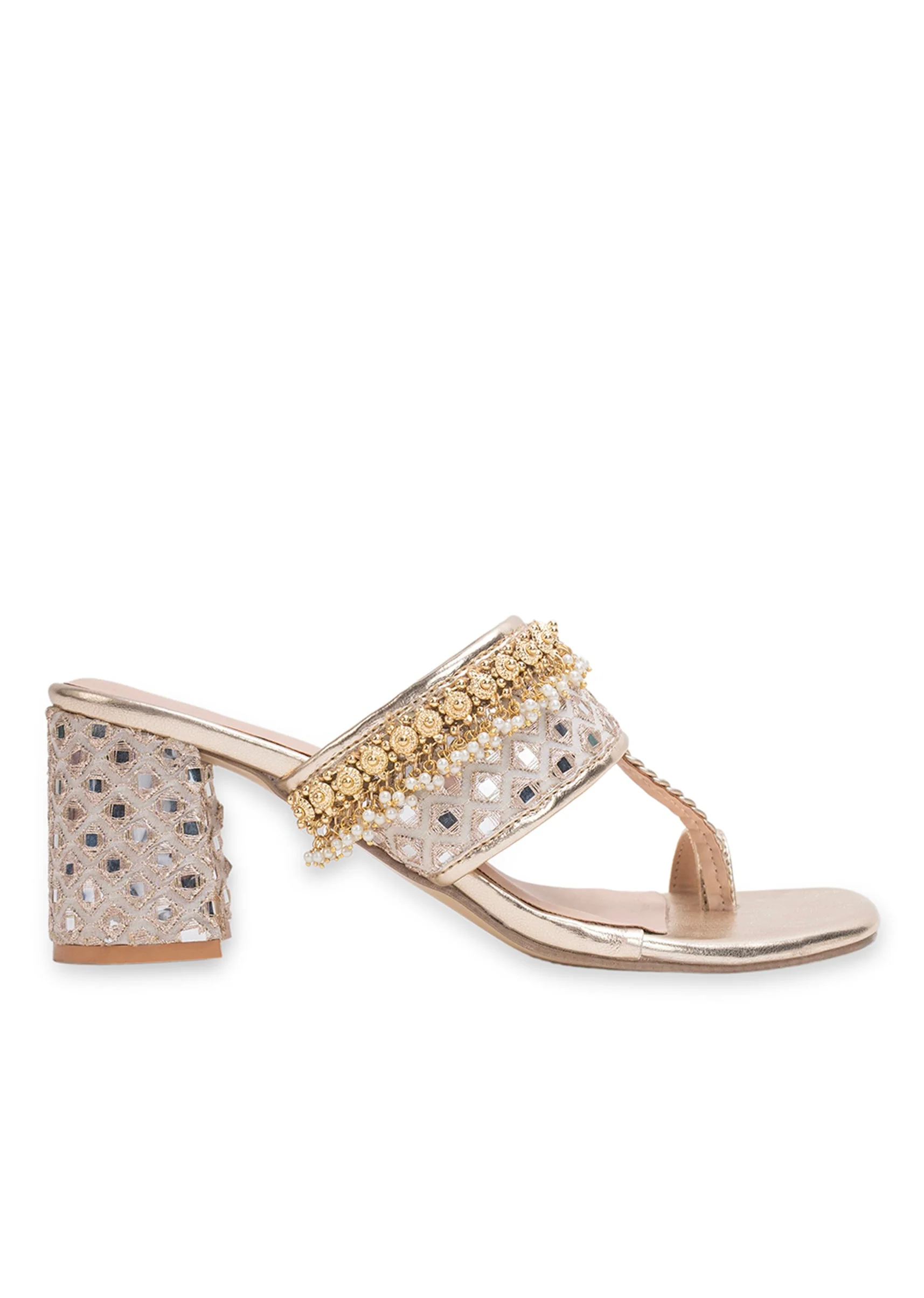 Off-White T-Strap Kolhapuri Heels