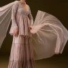 Lilac Banarasi Silk Sharara Set With Choker Dupatta