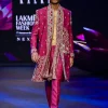 Deep Magenta Banarasi Silk Embroidered Sherwani Suit