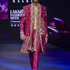 Deep Magenta Banarasi Silk Embroidered Sherwani Suit