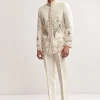 Cream Silk Jodhpuri Set For Men With Multicolour Peacock Embroidery