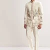 Cream Silk Jodhpuri Set For Men With Multicolour Peacock Embroidery