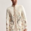 Cream Silk Jodhpuri Set For Men With Multicolour Peacock Embroidery