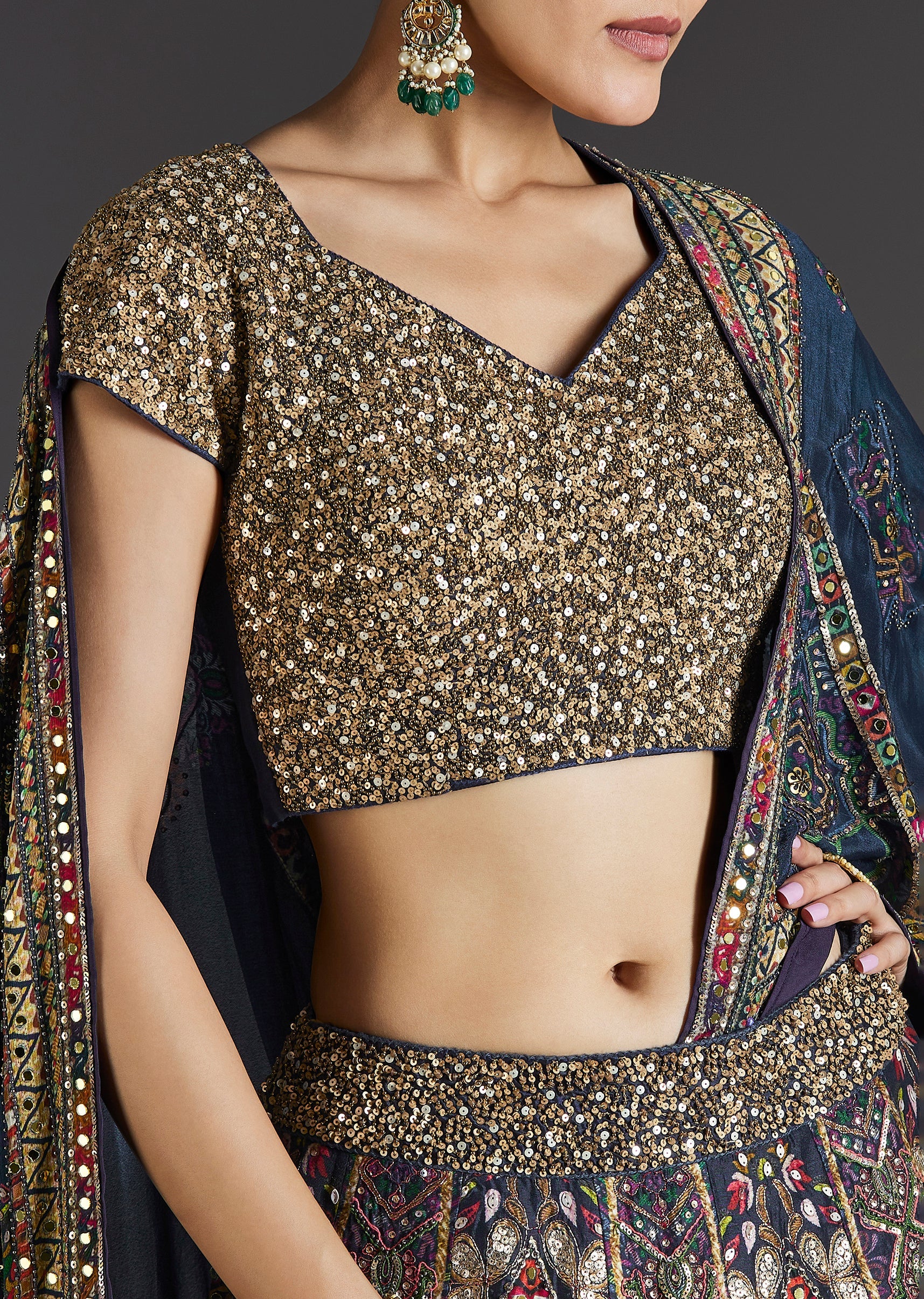 Navy Blue Lehenga With Regal Sparkle