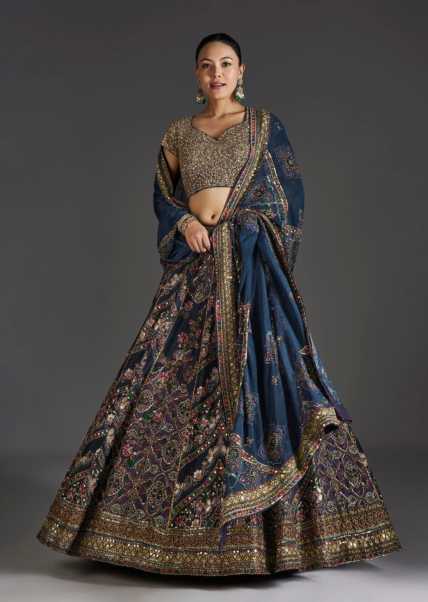 Navy Blue Lehenga With Regal Sparkle