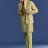 Mint Green Munga Silk Kurta Jacket Set With Hand Embroidery