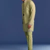 Mint Green Munga Silk Kurta Jacket Set With Hand Embroidery