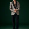 Black Banarasi Silk Tuxedo With Cut Dana And Crystal Embroidery