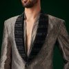 Black Banarasi Silk Tuxedo With Cut Dana And Crystal Embroidery