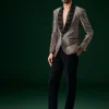 Black Banarasi Silk Tuxedo With Cut Dana And Crystal Embroidery