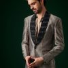 Black Banarasi Silk Tuxedo With Cut Dana And Crystal Embroidery