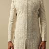 Opulent Beige Banarasi Silk Sherwani