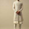 Opulent Beige Banarasi Silk Sherwani