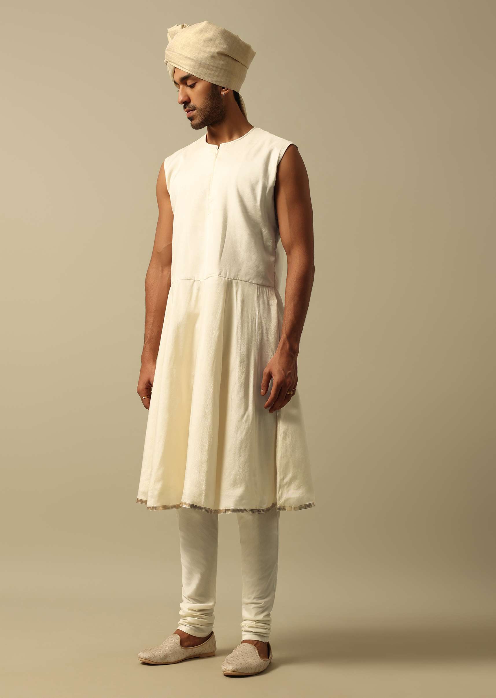 Opulent Beige Banarasi Silk Sherwani
