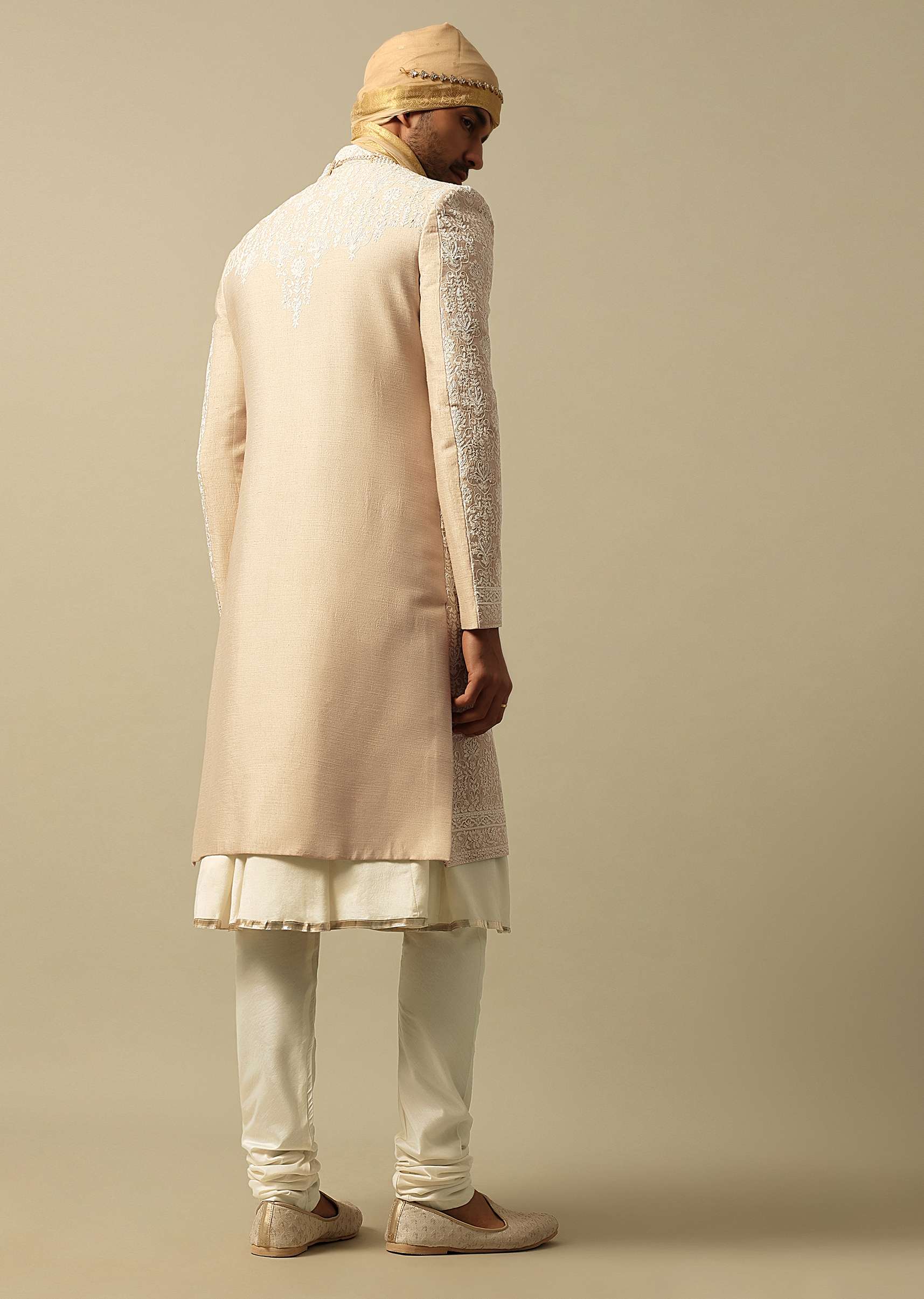 Timeless Beige Banarasi Silk Sherwani