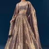 Purple Banarasi Silk Kali Lehenga Set with Hand Embroidery