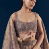 Purple Banarasi Silk Kali Lehenga Set with Hand Embroidery