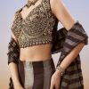 Brown Colourblocked Lehenga With Zardosi Choli